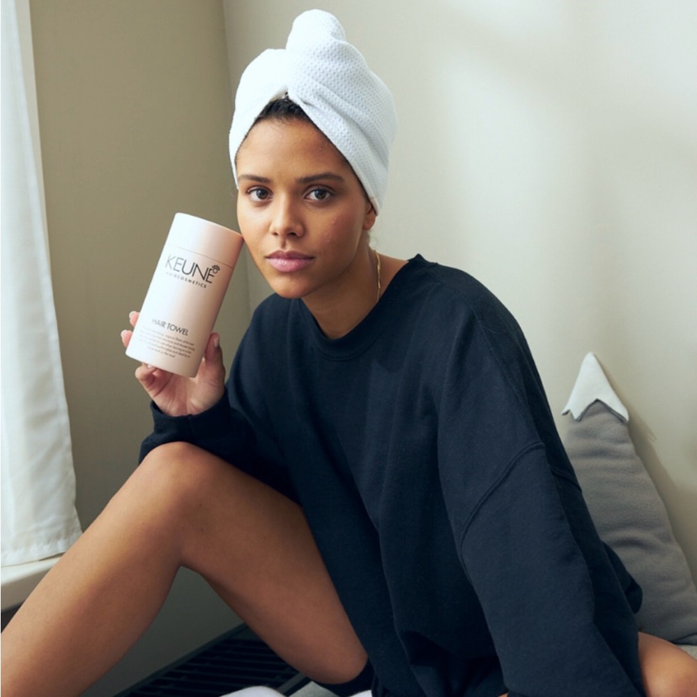 Keune Coco White Microfiber Hair Towel Clean Routine